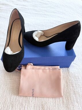 NWT Stuart Weitzman Size 8 Black Suede Round-Toe Block Heel Pumps